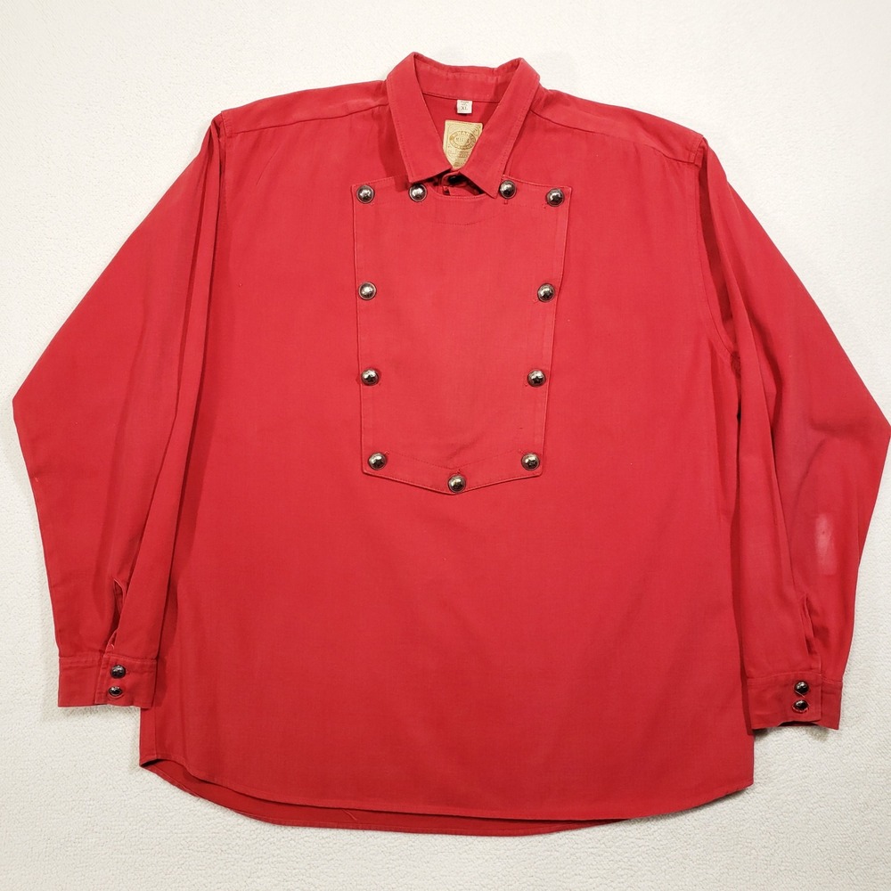 Wah Maker Bib‎ Front Shirt Mens XL Red Star Button Frontier Western Cowboy USA
